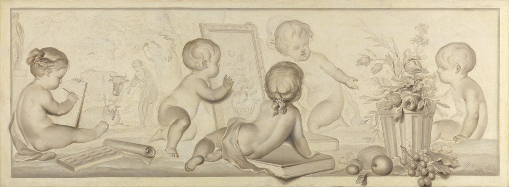 Detail of Six Putti with Flowers and Fruit and the Attributes of Drawing by Jurriaan Andriessen