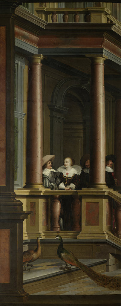Detail of A Staircase, left side of the depiction. One of a seven-part room decoration by Dirck van Delen