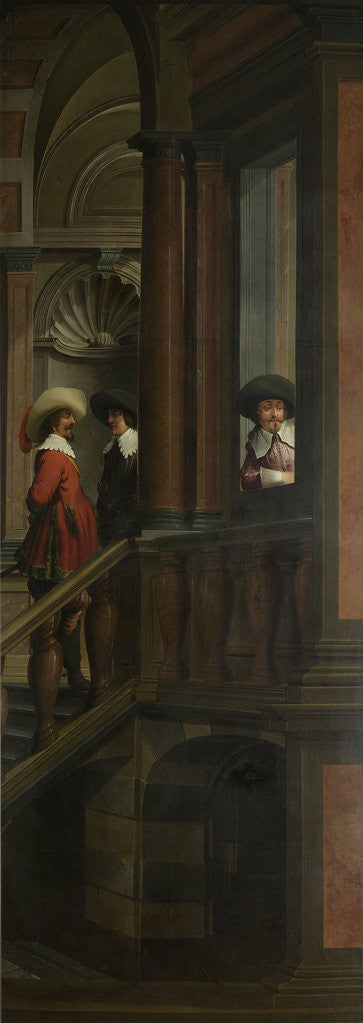 Detail of A Staircase, right side of the depiction. One of a seven-part room decoration by Dirck van Delen