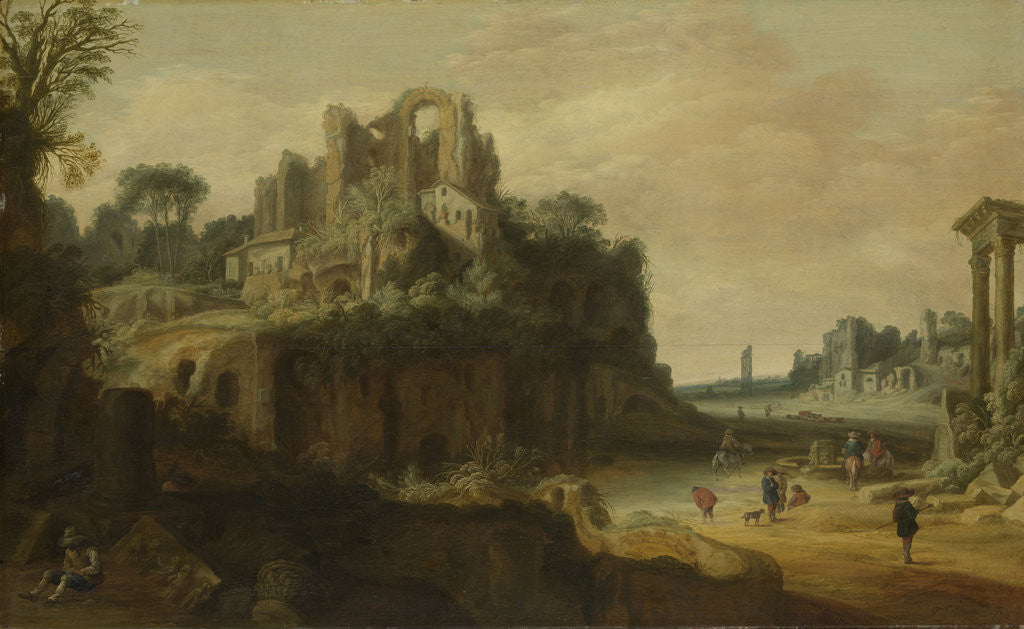 Detail of Roman Landscape with the Palatine to the left and part of the Roman Forum on the right by Pieter Anthonisz Groenewegen