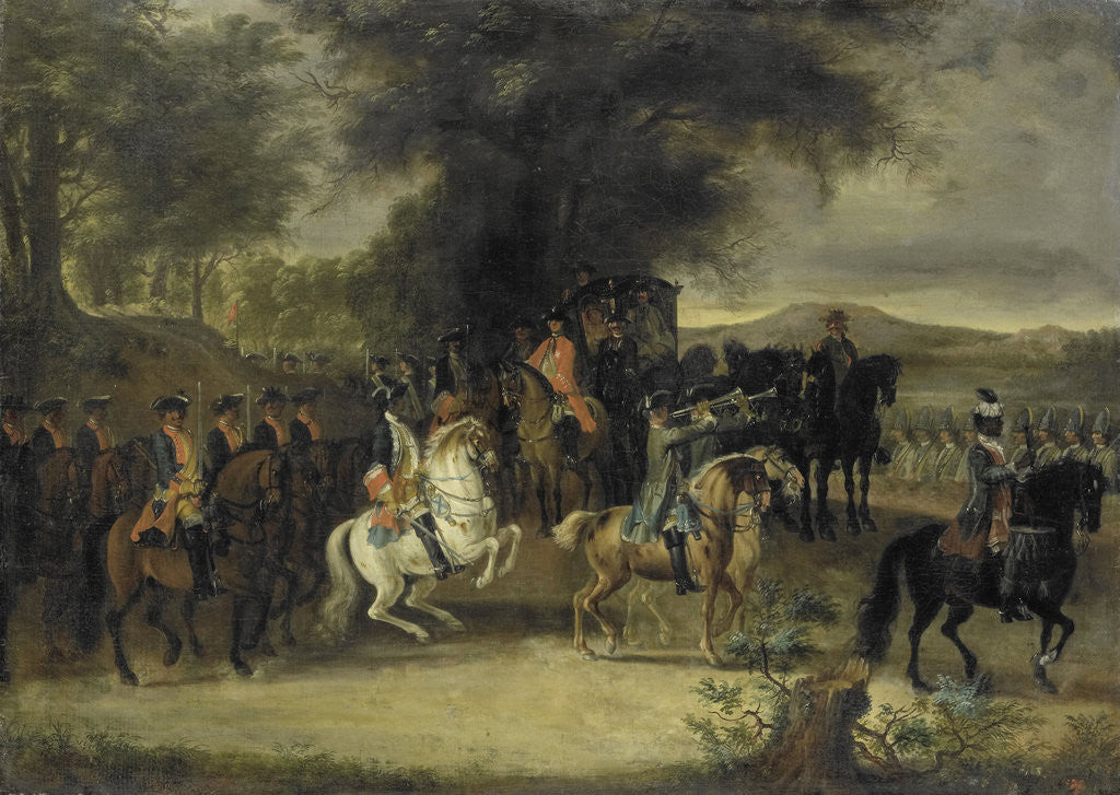 Detail of Inspection of a Cavalry Regiment, perhaps by William of Hesse-Homburg by Cornelis Troost