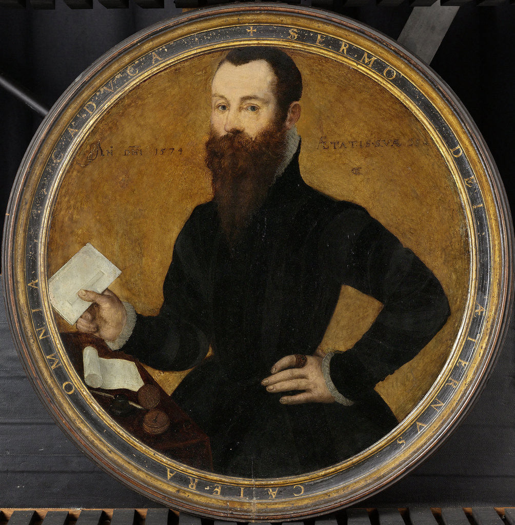 Detail of Portrait of Adam Wachendorff, with a Putto Blowing Bubbles by Cornelis Ketel