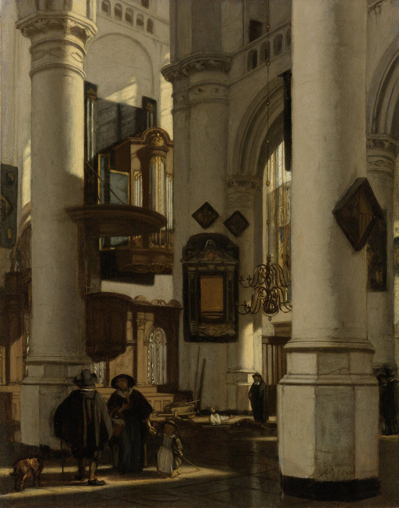 Detail of Interior of a Protestant, Gothic Church, with a Gravedigger in the Choir by Emanuel de Witte