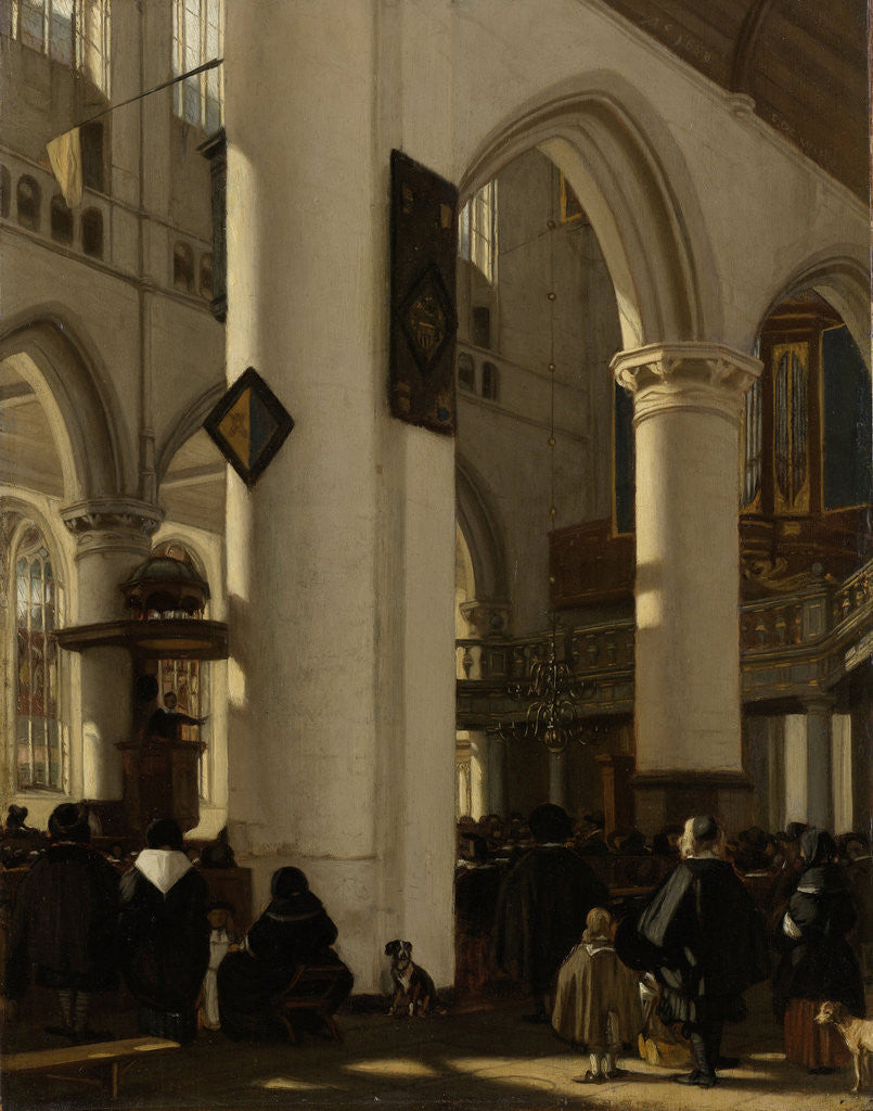 Detail of Interior of a Protestant, Gothic Church during a Service by Emanuel de Witte
