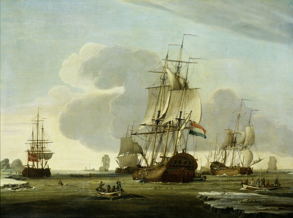 Detail of The Groenlandvaarder Zaandam of the Shipping Company Claes Taan and Son, Zaandam, on a Whale Hunt by Jochem de Vries