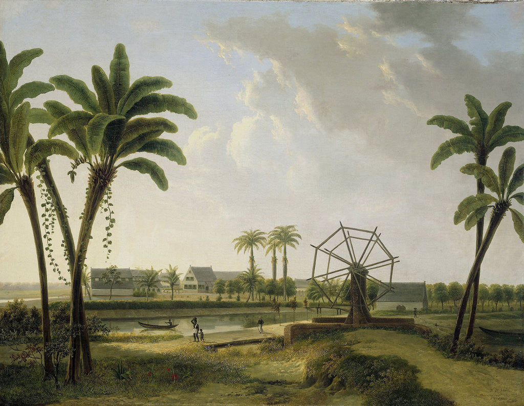 Detail of View of the coffee plantation 'Meerzorg' at the Taparoepikanaal in Suriname, Willem de Klerk by Alexander Ludwich Broekmann