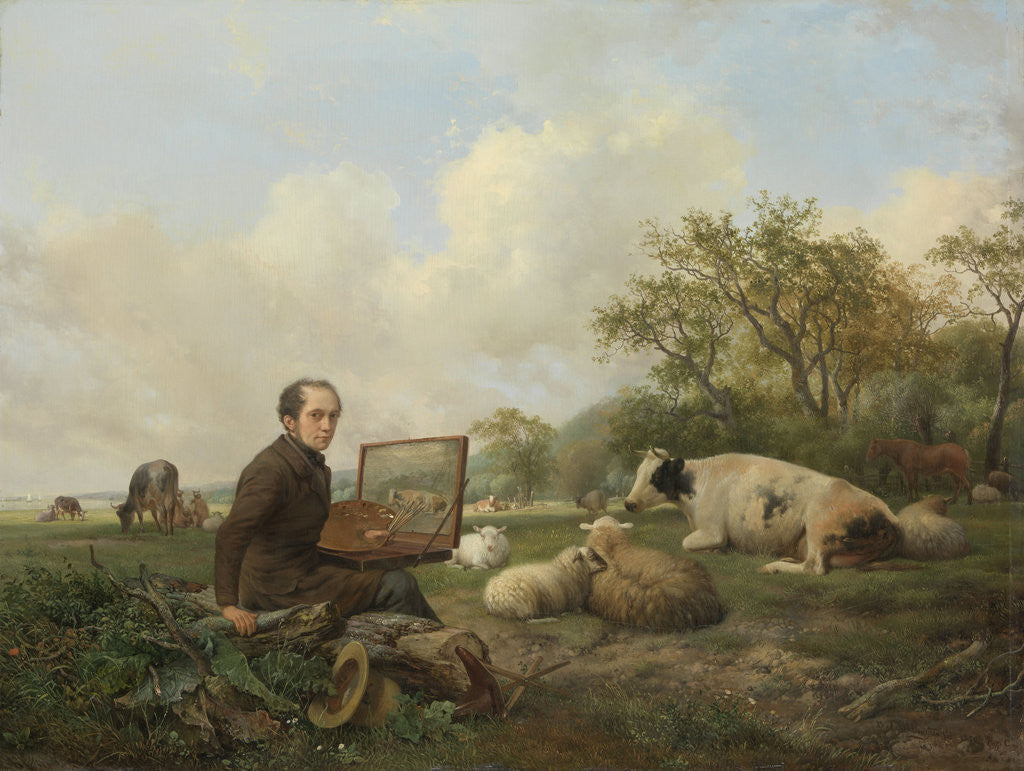Detail of The Artist Painting a Cow in a Meadow by Hendrikus van de Sande Bakhuyzen