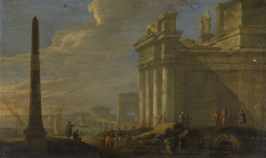 Detail of Italian harbor view by Jacob van der Ulft