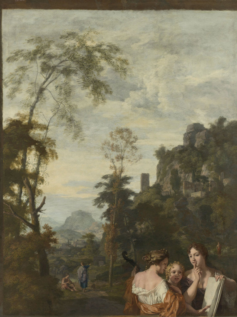 Detail of Italian Landscape with three Women Making Music, Gerard de Lairesse by Johannes Glauber
