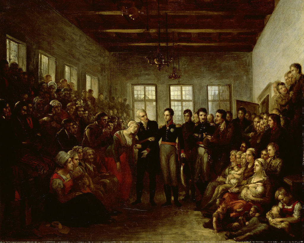 Detail of Prince of Orange Visits the Victims of the Inundation in the Aalmoezeniersweeshuis Orphanage in Amsterdam by Mattheus Ignatius van Bree