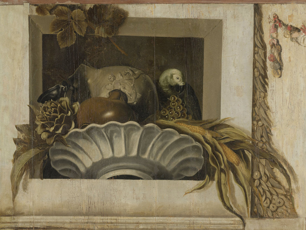 Detail of Still Life with a Bowl of Corn, Artichokes, Grapes and a Parrot by Jacob van Campen
