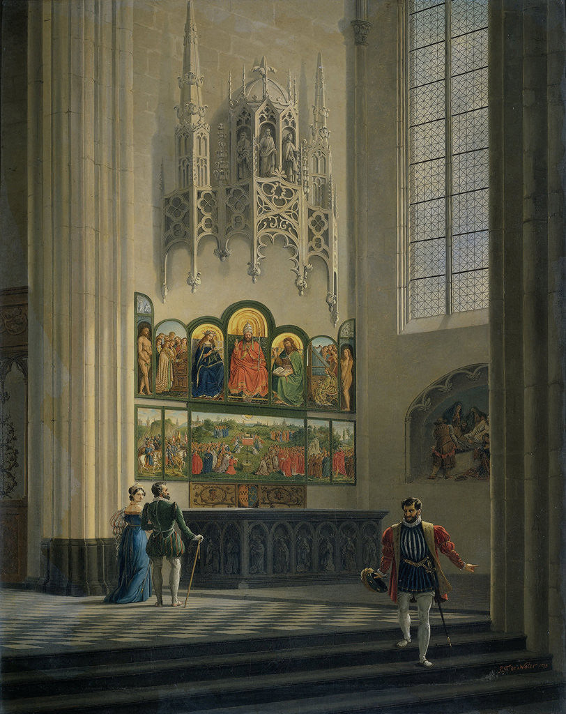 Detail of The Ghent Altarpiece by the van Eyck Brothers in St Bavo Cathedral in Ghent Belgium by Pierre François De Noter