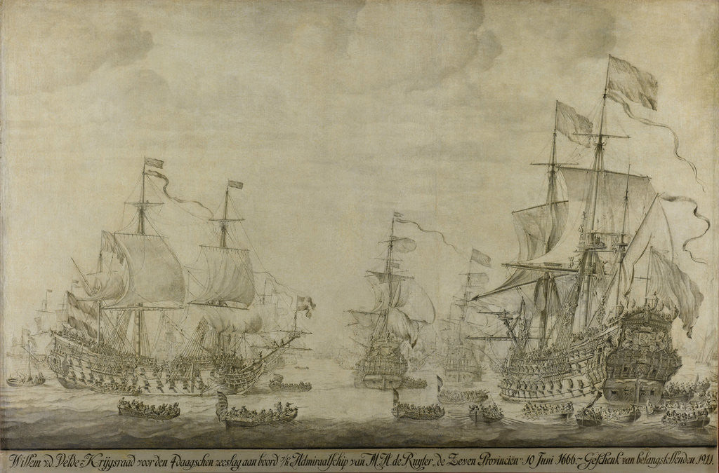 Detail of Council of War aboard The Seven Provinces, the Flagship of Michiel Adriaensz de Ruyter, 10 June 1666, preceding the Four Days' Battle by Willem van de Velde I