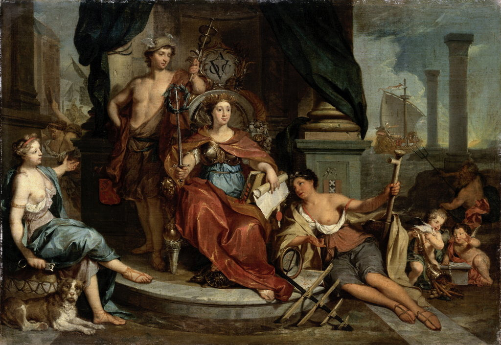 Detail of Apotheosis of the Dutch East India Company, Allegory of the Amsterdam Chamber of Commerce of the VOC by Nicolaas Verkolje