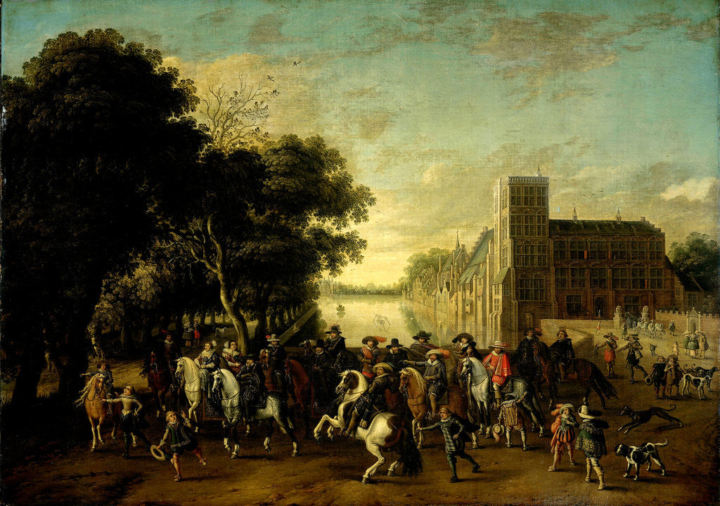 Detail of Prince Maurice in the Society of Prince Frederick Henry, Frederick V and his Consort Elizabeth Stuart, King and Queen of Bohemia, and others at his Buitenhof in The Hague by Pauwels van Hillegaert