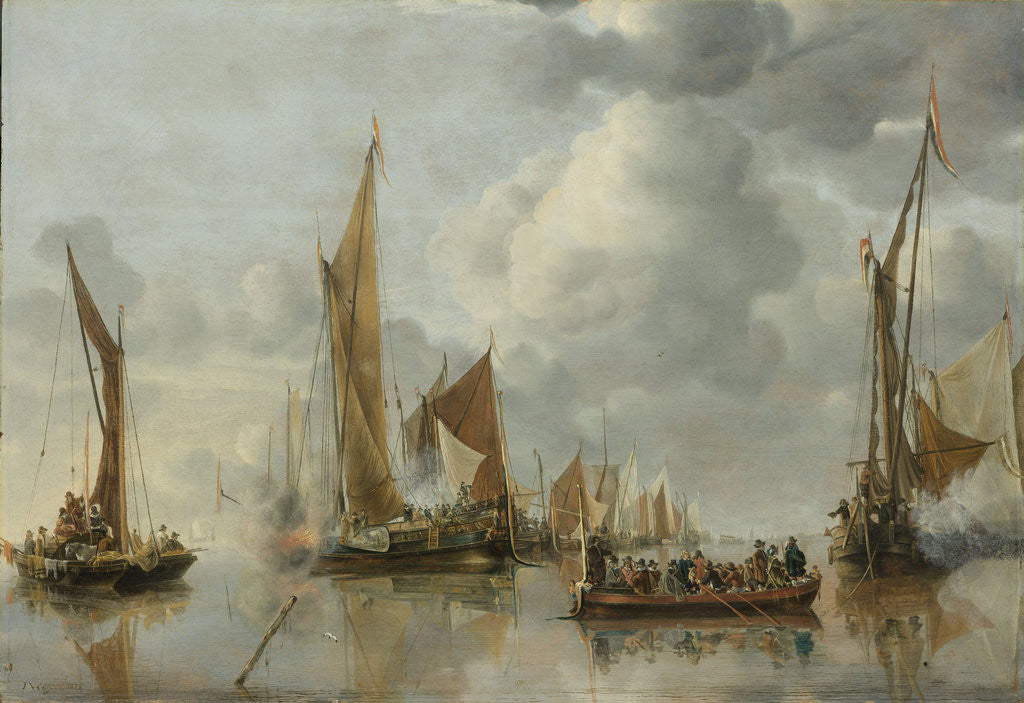Detail of The Home Fleet Saluting the State Barge by Jan van de Cappelle