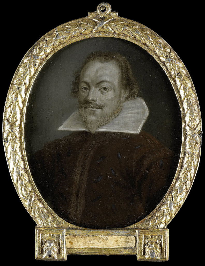 Detail of Portrait of Florentius Schoonhoven, Poet in Latin, Burgomaster of Gouda The Netherlands by Arnoud van Halen
