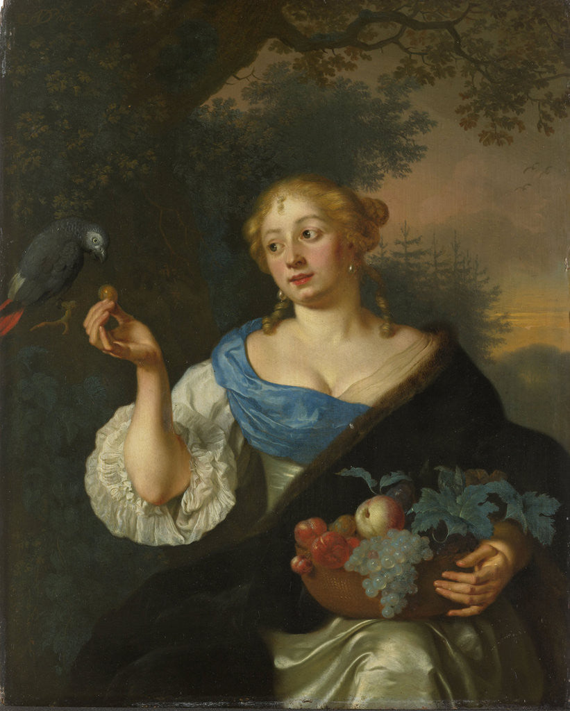 Detail of A young Woman with a Parrot by Ary de Vois