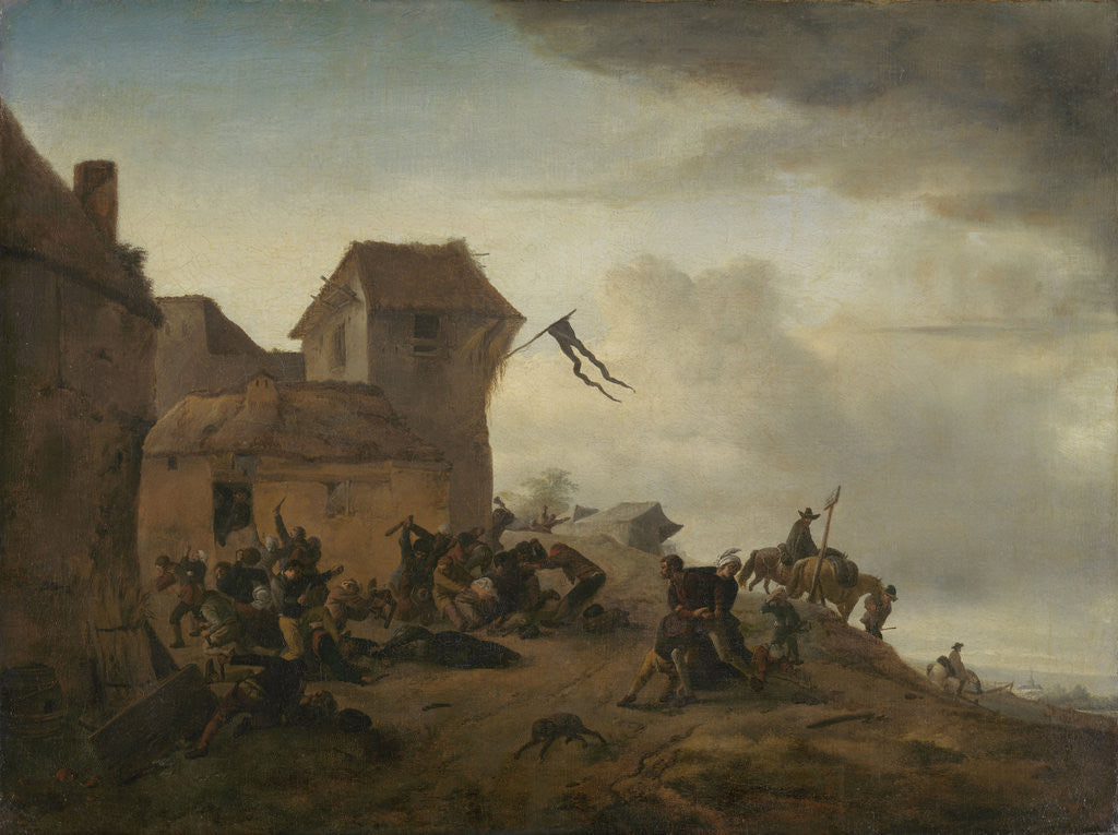 Detail of Fighting Peasants near a Village by Philips Wouwerman