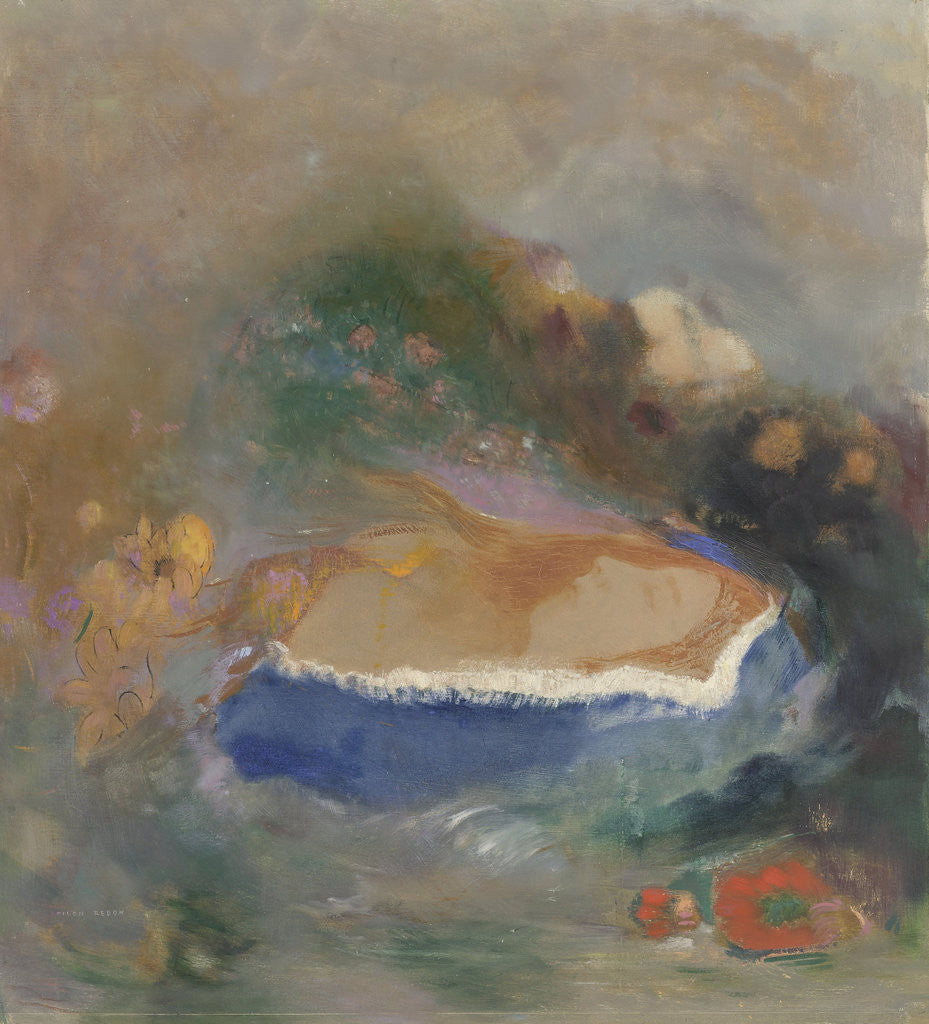 Detail of Ophélie, la cape bleue sur les eaux by Odilon Redon