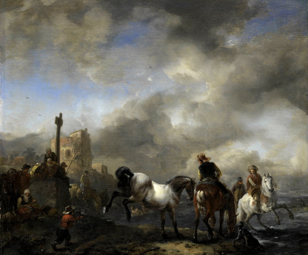 Detail of Watering Horses near a Boundary Marker by Philips Wouwerman