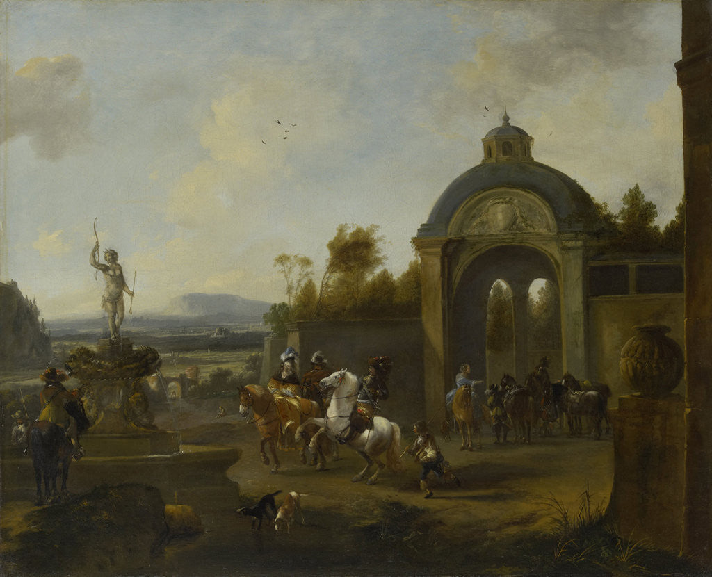 Detail of Hunting Party at a Fountain by Pieter Wouwerman