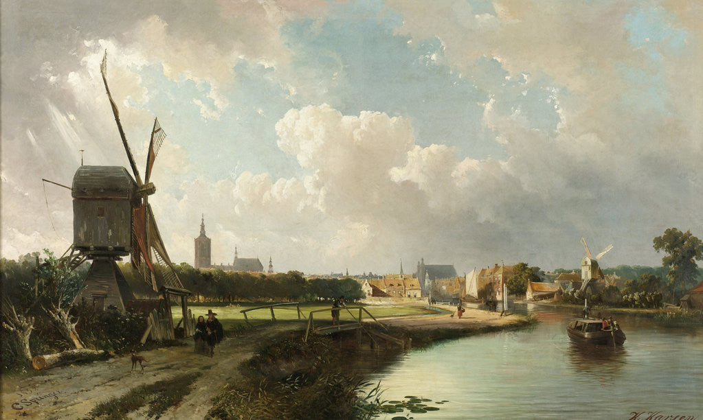 Detail of View of The Hague from the Canal called the Delftsche Vaart in the 17th Century, Cornelis Springer by Kasparus Karsen