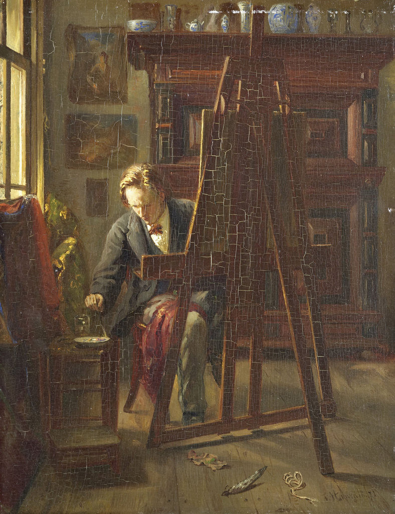 Detail of The painter George Jan Hendrik Poggenbeek, 1854-1903 at his studio by Theo Hanrath
