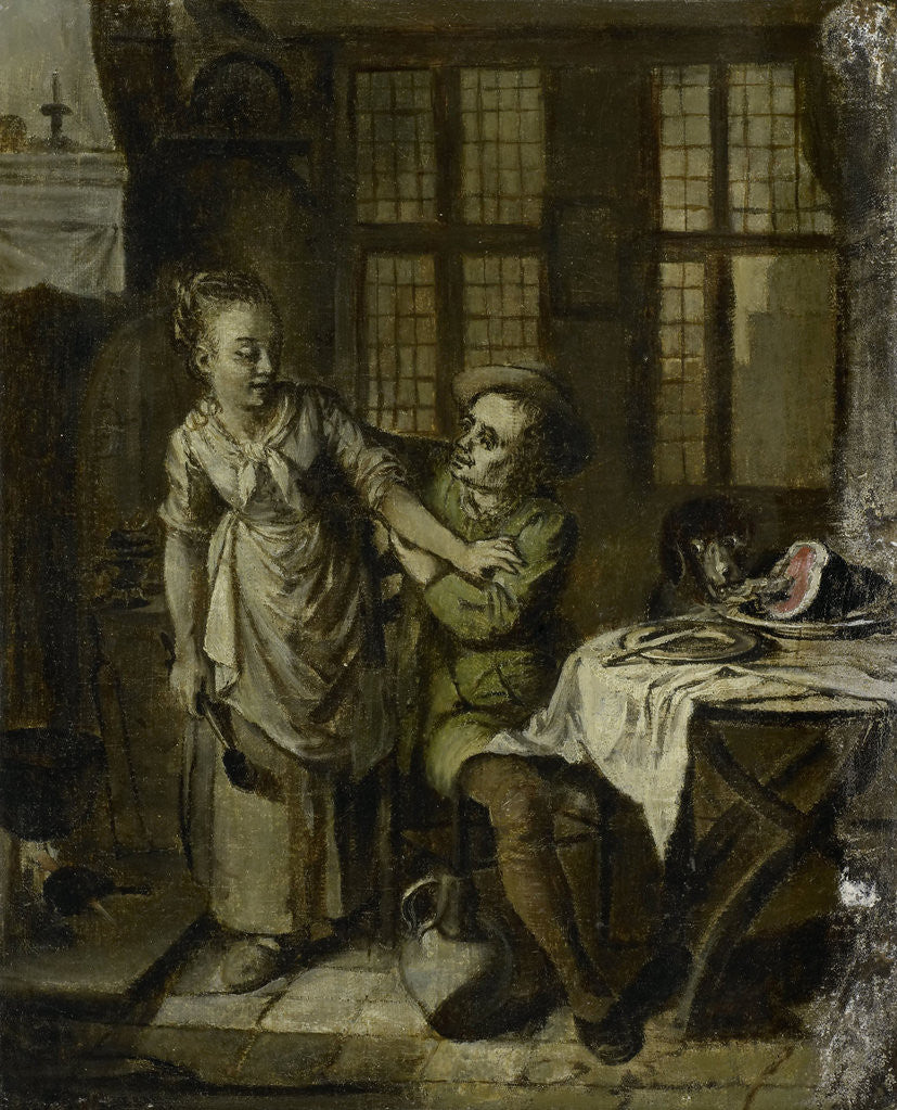 Detail of Gallant Scene in a Kitchen Interior by Willem Joseph Laquy