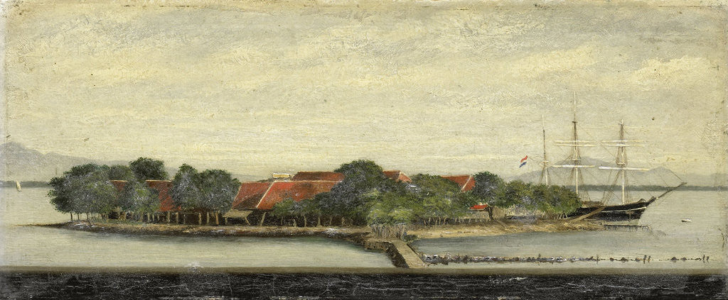 Detail of View of the island Kuiper in the bay of Batavia Jakarta Indonesia by Jacob Pieter Mercier
