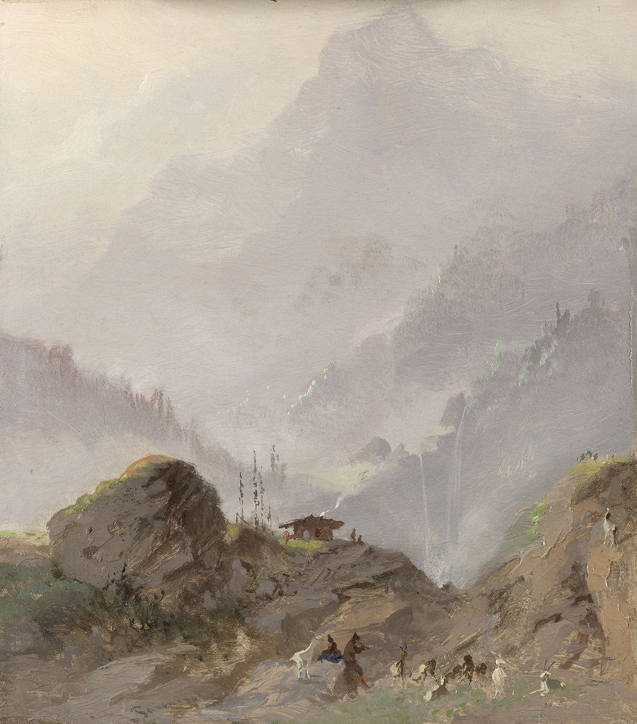 Detail of Mountain landscape in Tirol with chamois, Austria by Johannes Tavenraat