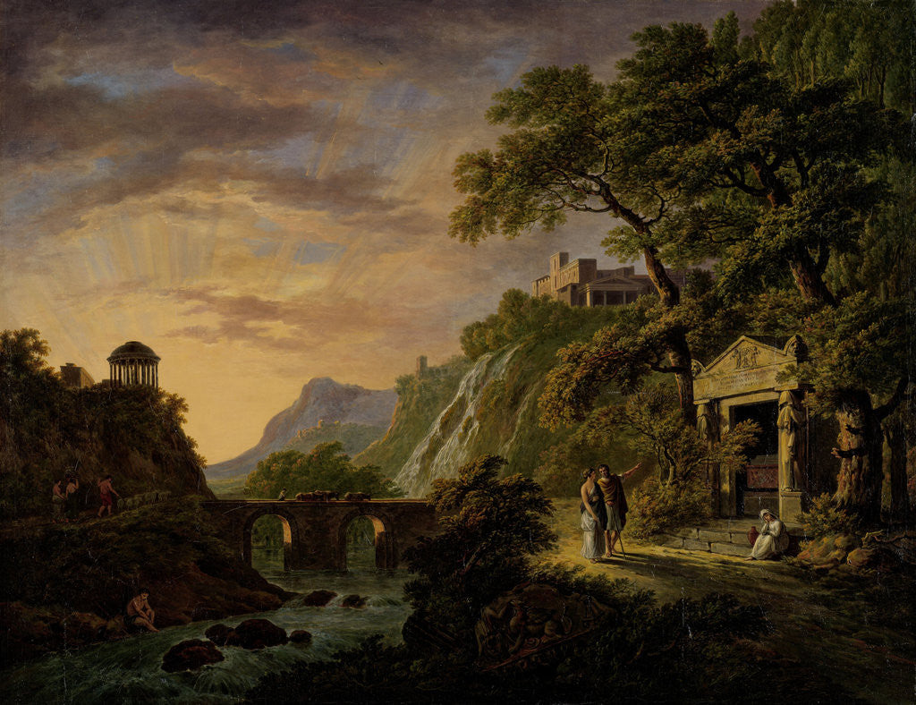 Detail of Arcadian Landscape with sunset by Daniël Dupré