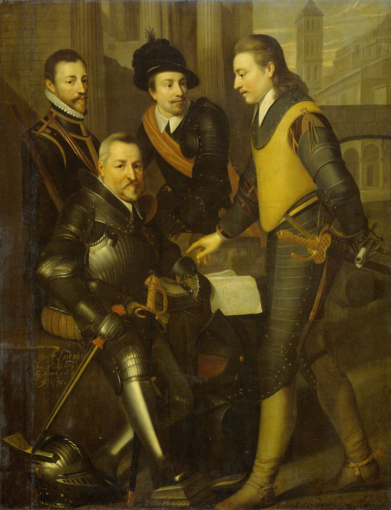 Detail of Group Portrait of the four Brothers of William I, Prince of Orange: the Counts of Nassau Jan, Hendrik, Adolf, and Louis by Workshop of Wybrand de Geest