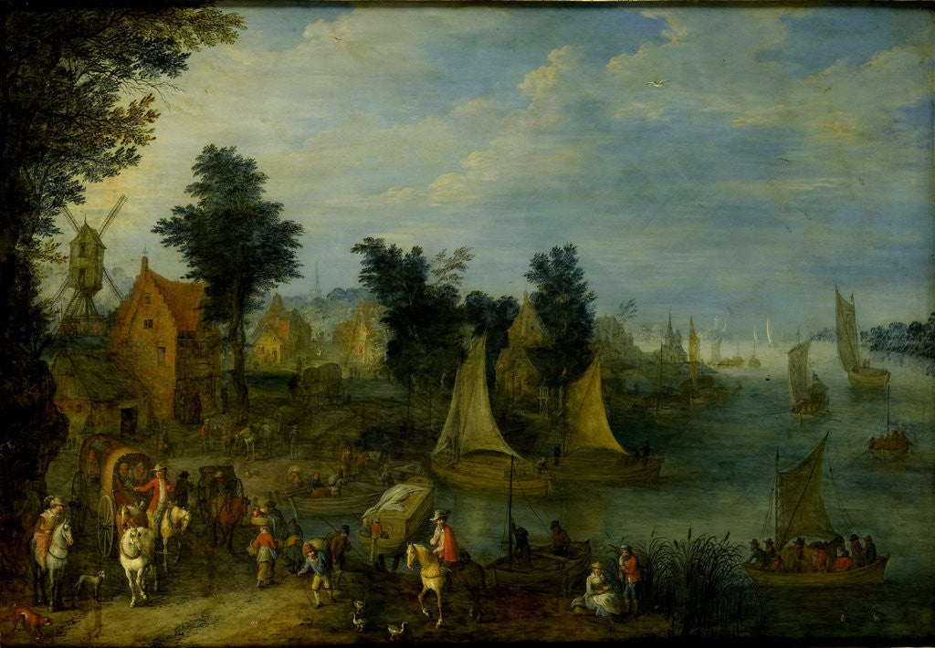 Detail of Village on the Bank of a River by Joseph van Bredael