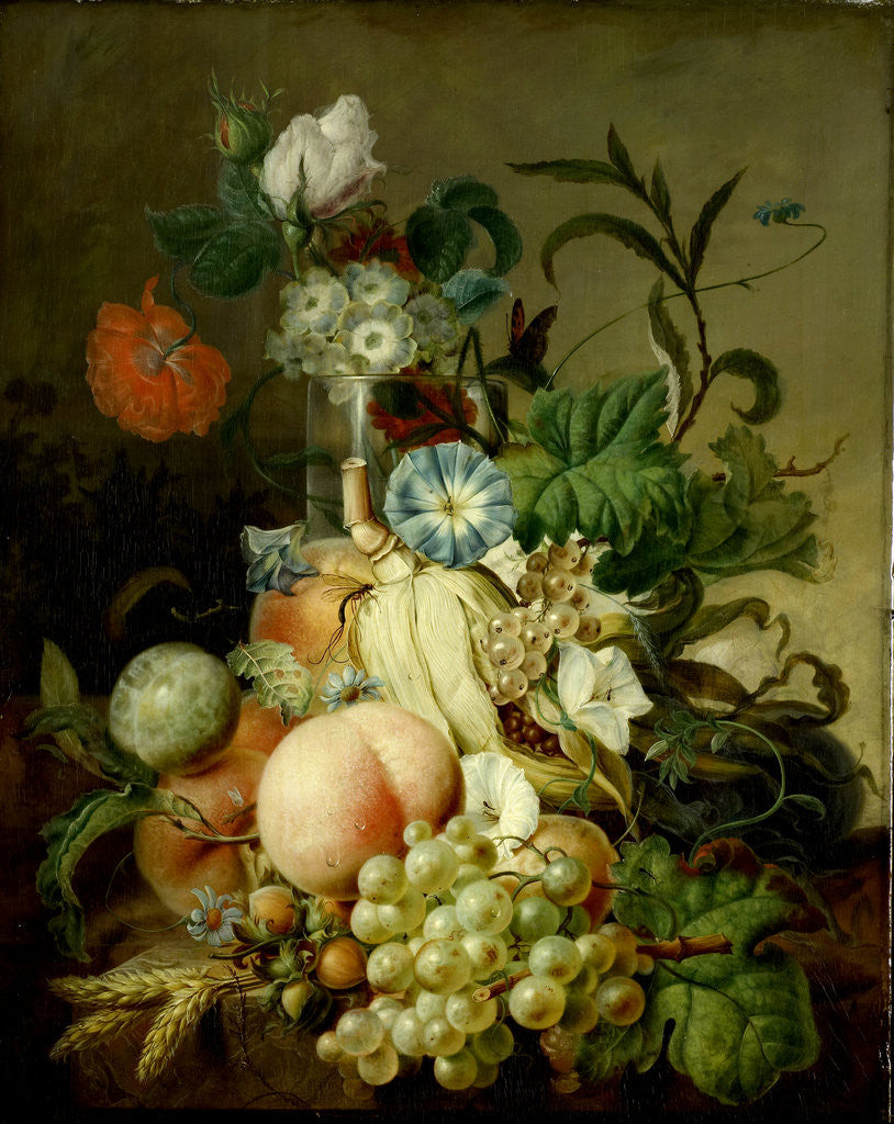 Detail of Still Life with Flowers and Fruit by Jan Evert Morel
