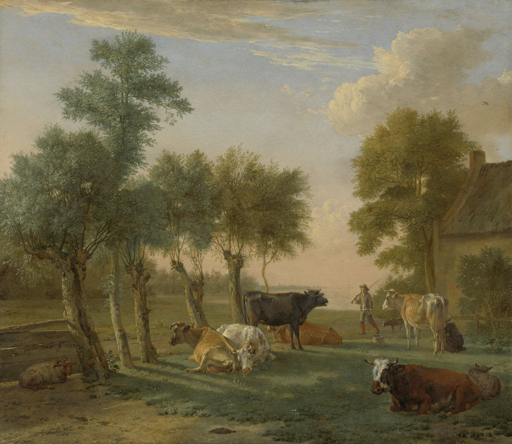 Detail of Cows in a Meadow near a Farm by Paulus Potter
