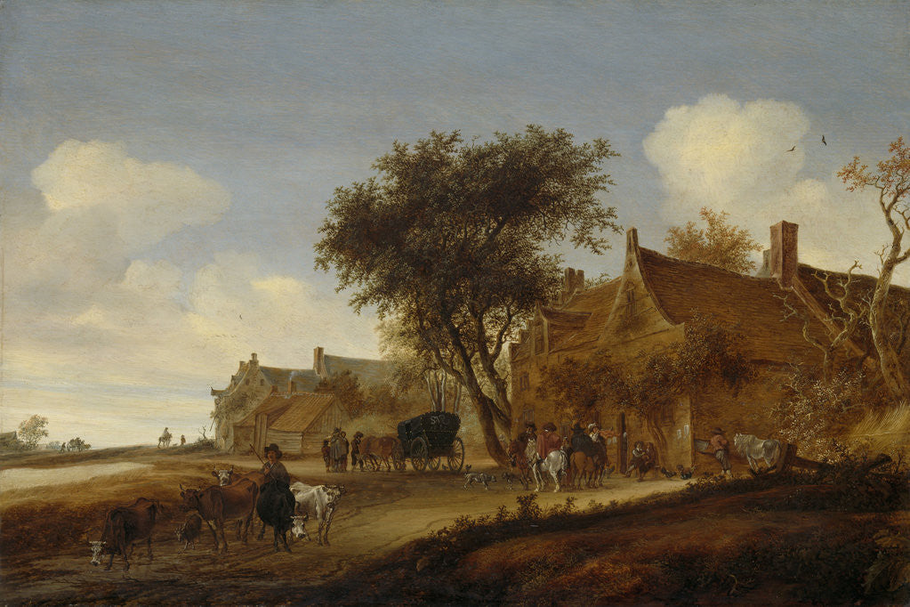 Detail of A village inn with stagecoach by Salomon van Ruysdael