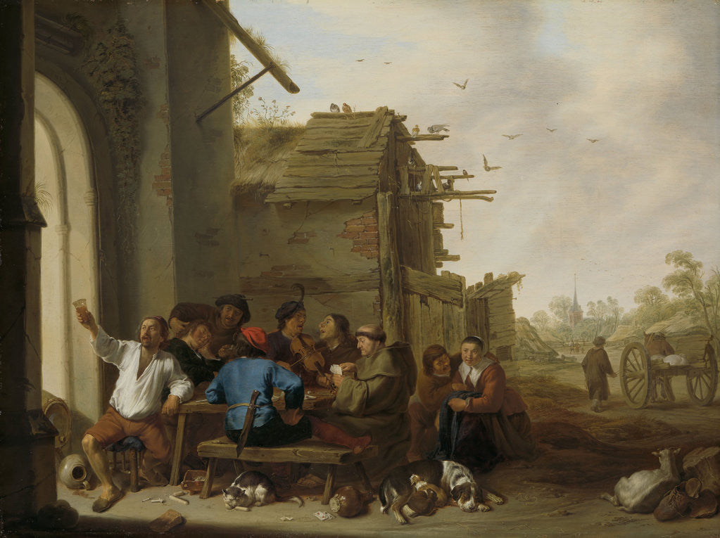 Detail of Figures before a Village Inn by Cornelis Saftleven