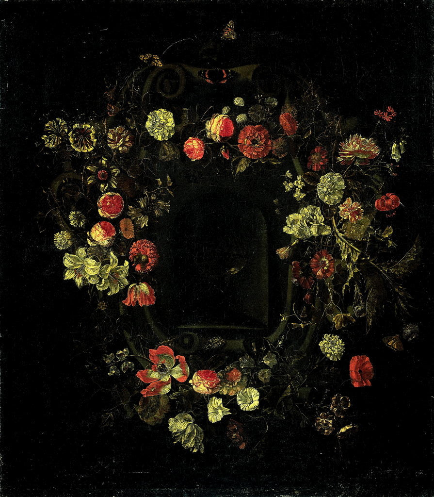Detail of Flower Wreath Surrounding a Niche, A Flower Piece by Karel Batist