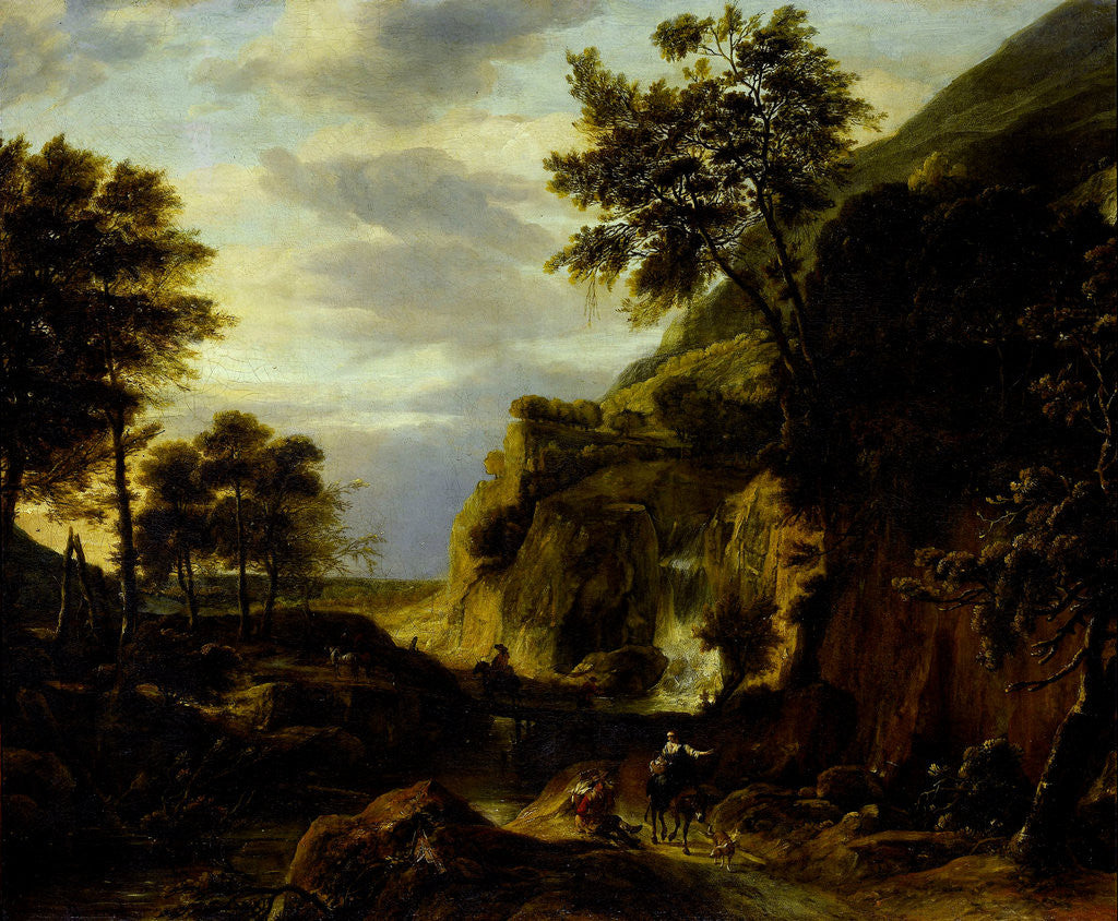 Detail of Mountainous landscape with waterfall by Roelant Roghman