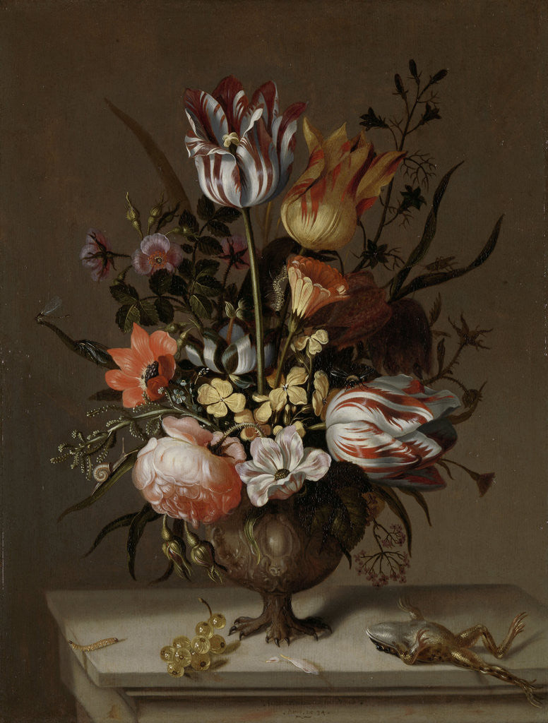 Detail of Still Life with a Vase of Flowers and a Dead Frog by Jacob Marrel