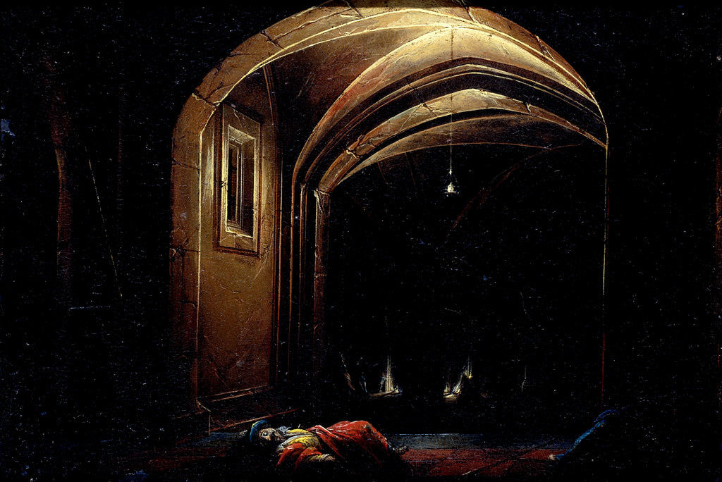 Detail of Men Sleeping in a Room with lighted Arches by Hendrik van Steenwijck I