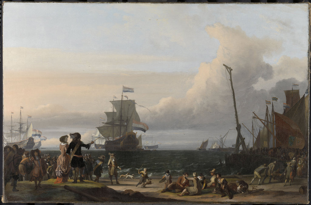 Detail of Dutch Ships at anchorage at Texel, in the middle the Golden Lion, the Flagship of Cornelis Tromp, The Netherlands by Ludolf Bakhuysen