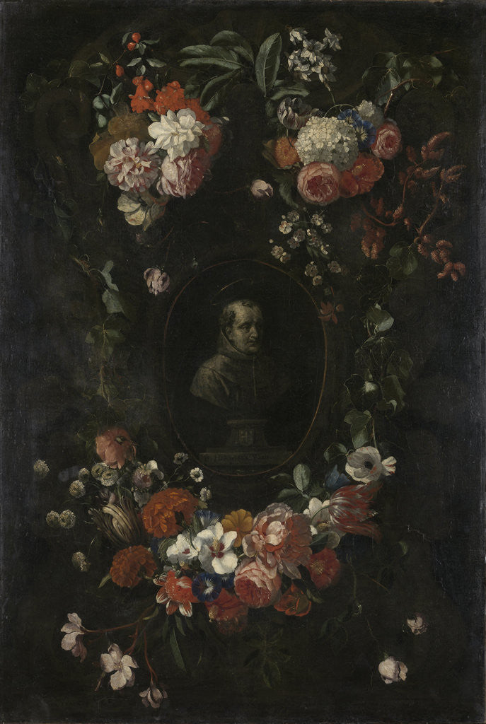Detail of Garland of Flowers surrounding Portrait of Hieronymus van Weert, Martyr of Gorkum by David Teniers II