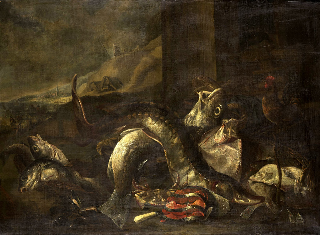 Detail of Still Life with Fish by R. van Burgh