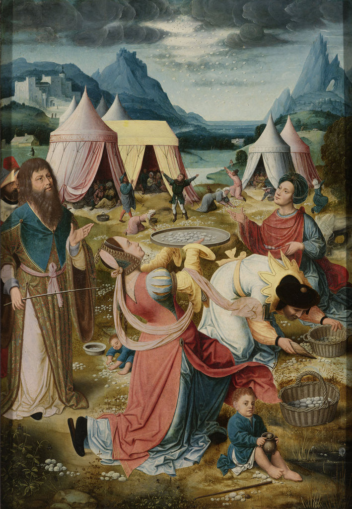 Detail of Gathering of Manna, inner, right wing of a triptych by Anonymous