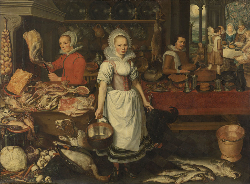 Detail of Kitchen Scene with the Parable of the Rich Man and Poor Lazarus by Pieter Cornelisz. van Rijck