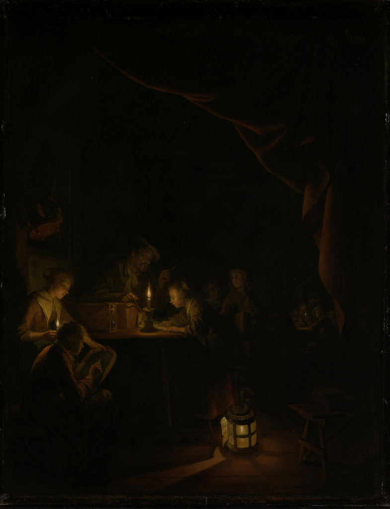 Detail of The Night School by Gerard Dou