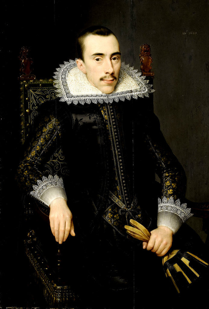 Detail of Portrait of a Man, possibly Walterus Fourmenois, A Man from the Boudaen Courten Family by Salomon Mesdach
