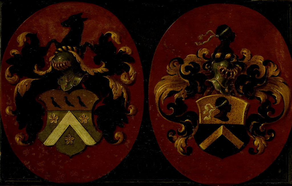 Detail of Hatchment with the coat of arms of Boudaen and Fourmenois, 1623, het wapen van Fourmenois omgewend by Anonymous